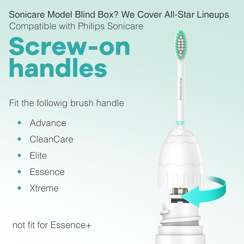 Aoremon Toothbrush Replacement Heads Compatible with Philips Sonicare E-Series Essence Xtreme Elite Advance CleanCare Screw-on Electric Toothbrush Handle Head Come with Hygienic Caps, 3 Count, Green - Image 3
